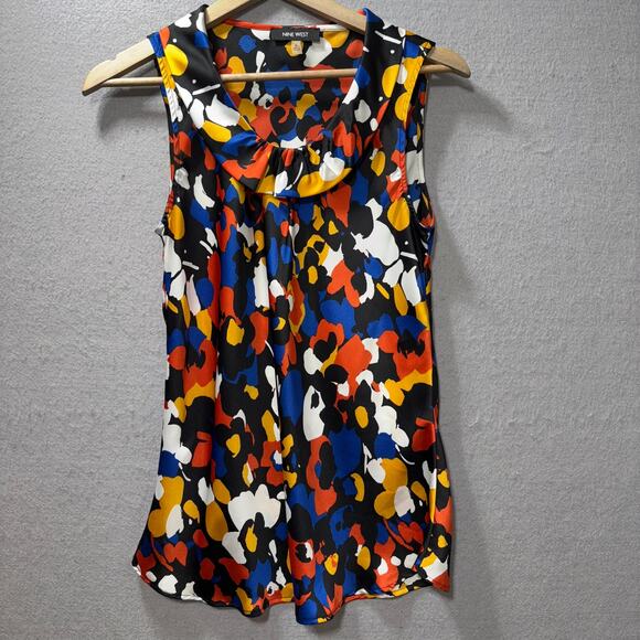 Nine West Sleeveless Artsy Abstract Painted Floral Medium Tunic Top Modern Boho - Picture 2 of 7
